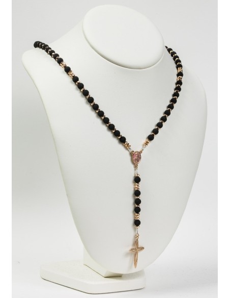 Lava Black Beads and Silver Pink Gold Plated Lava Black Beads and Silver Pink Gold Plated
