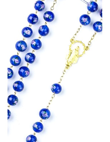 Blue Murano Glass Rosary 6mm Gold Plated