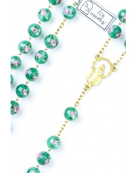 Green Murano Glass Rosary 6mm Gold Plated