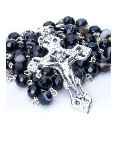 Faceted Variegate Black Agate Rosary Faceted Variegate Black Agate Rosary