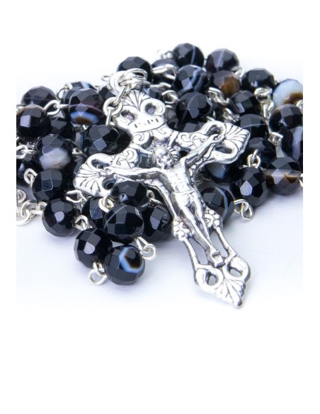 Faceted Variegate Black Agate Rosary Faceted Variegate Black Agate Rosary