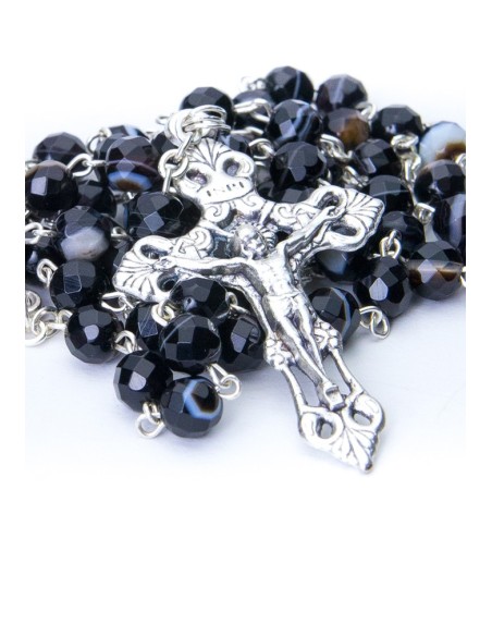 Faceted Variegate Black Agate Rosary