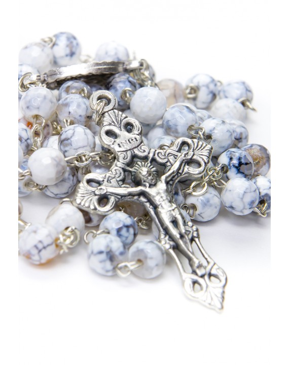 Faceted White Variegate Agate Rosary