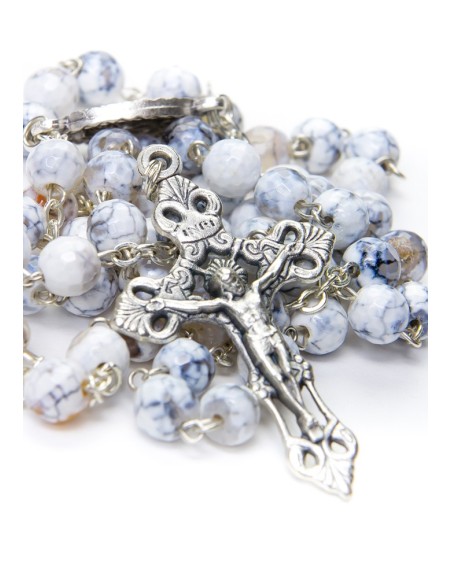 Faceted White Variegate Agate Rosary Faceted White Variegate Agate Rosary