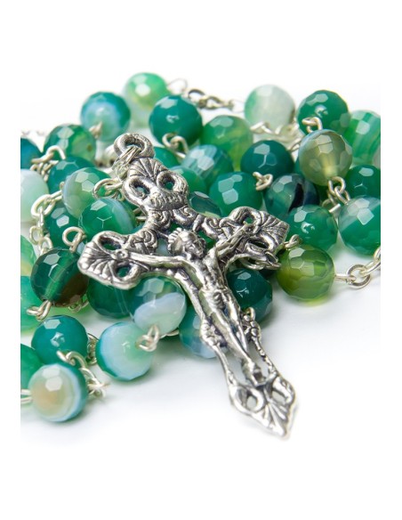 Faceted Variegate Green Agate Rosary Faceted Variegate Green Agate Rosary