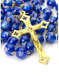 Deep Blue Murano Glass Rosary Gold Plated Deep Blue Murano Glass Rosary Gold Plated