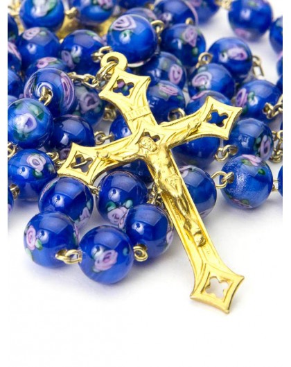 Deep Blue Murano Glass Rosary Gold Plated