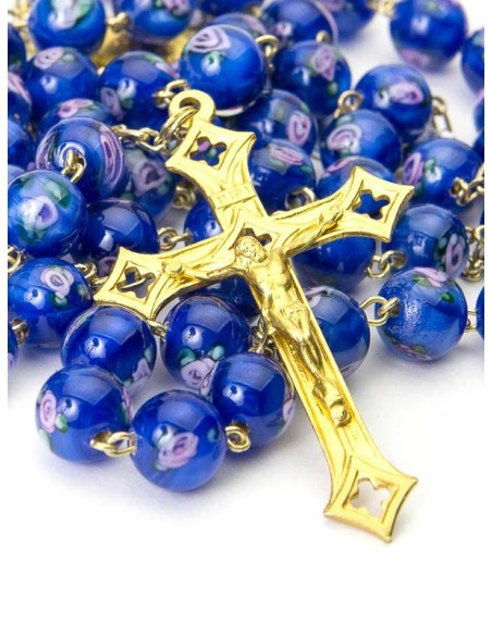 Deep Blue Murano Glass Rosary Gold Plated Deep Blue Murano Glass Rosary Gold Plated