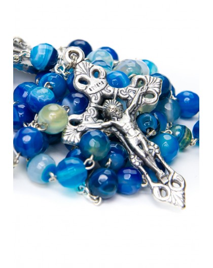 Faceted Blue Variegate Agate Rosary