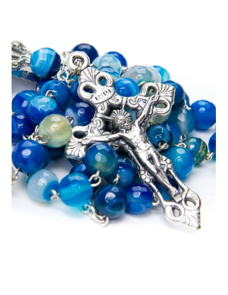 Faceted Blue Variegate Agate Rosary Faceted Blue Variegate Agate Rosary