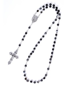 Faceted Variegate Black Agate Rosary Faceted Variegate Black Agate Rosary