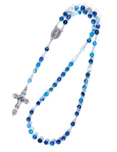 Faceted Blue Variegate Agate Rosary Faceted Blue Variegate Agate Rosary