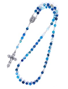 Faceted Blue Variegate Agate Rosary