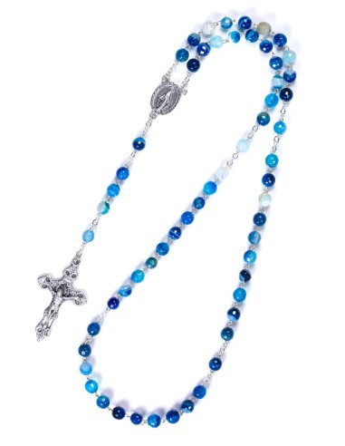 Faceted Blue Variegate Agate Rosary