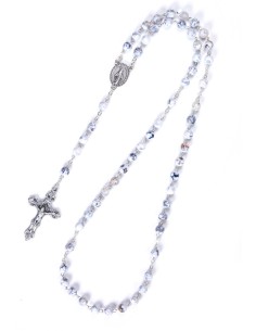 Faceted White Variegate Agate Rosary