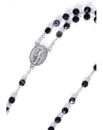 Faceted Variegate Black Agate Rosary