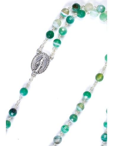 Faceted Variegate Green Agate Rosary