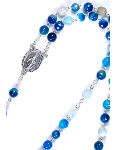 Faceted Blue Variegate Agate Rosary