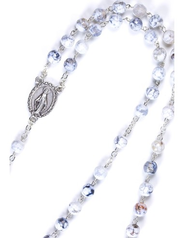 Faceted White Variegate Agate Rosary