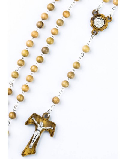 Tau Crucifix Ulive Wood Rosary with Pope Francis