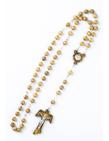 Tau Crucifix Ulive Wood Rosary with Pope Francis