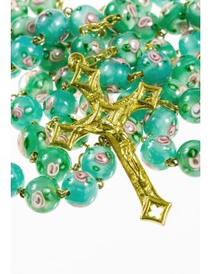 Green Murano Glass Rosary shine Gold Plated