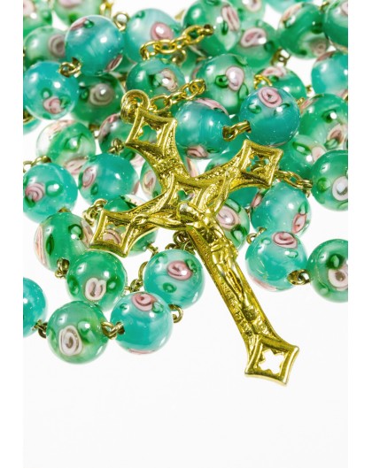 Green Murano Glass Rosary shine Gold Plated