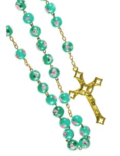 Green Murano Glass Rosary shine Gold Plated