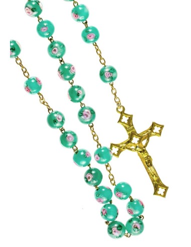 Green Murano Glass Rosary shine Gold Plated