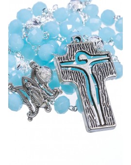 Crystal and Silver Paters design Rosary - sky blue