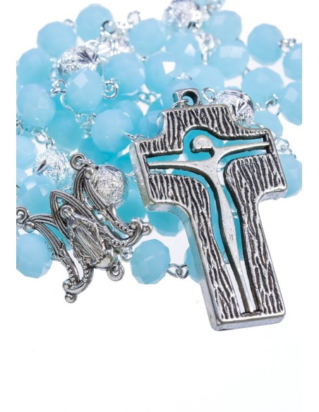 Crystal and Silver Paters design Rosary - sky blue Crystal and Silver Paters design Rosary - sky blue