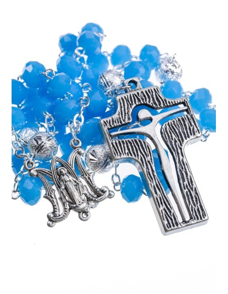 Crystal and Silver Paters design Rosary - dark sky blue Crystal and Silver Paters design Rosary - dark sky blue