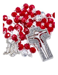 Crystal and Silver Paters design Rosary - red