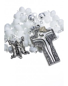 Crystal and Silver Paters design Rosary - white