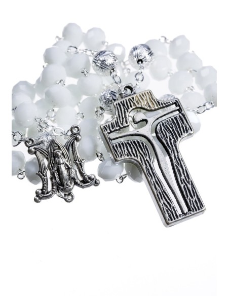 Crystal and Silver Paters design Rosary - white