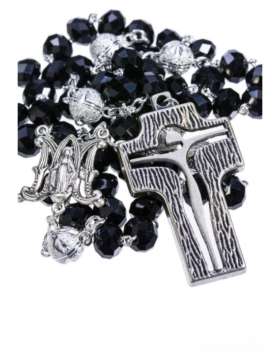 Crystal and Silver Paters design Rosary - black