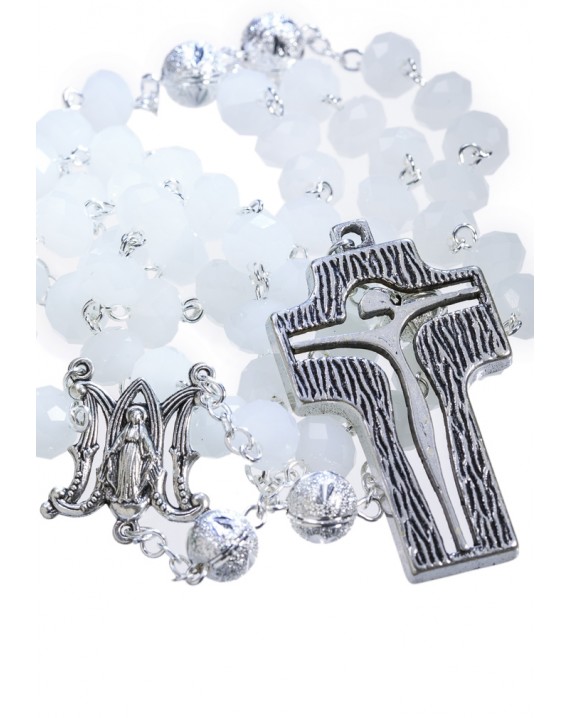 Crystal and Silver Paters design Rosary - opaline white