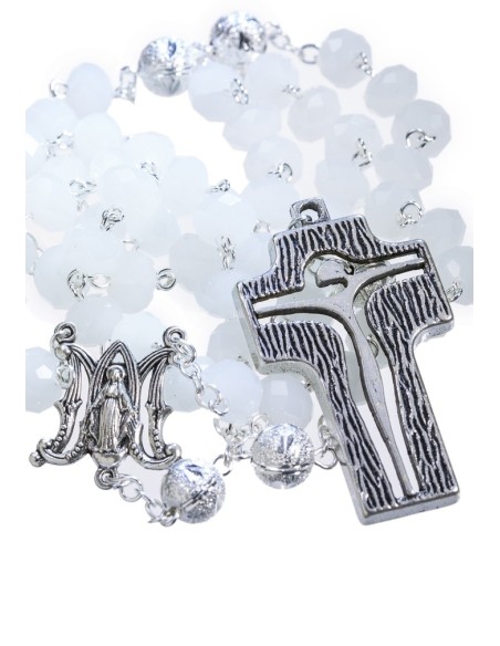 Crystal and Silver Paters design Rosary - opaline white Crystal and Silver Paters design Rosary - opaline white