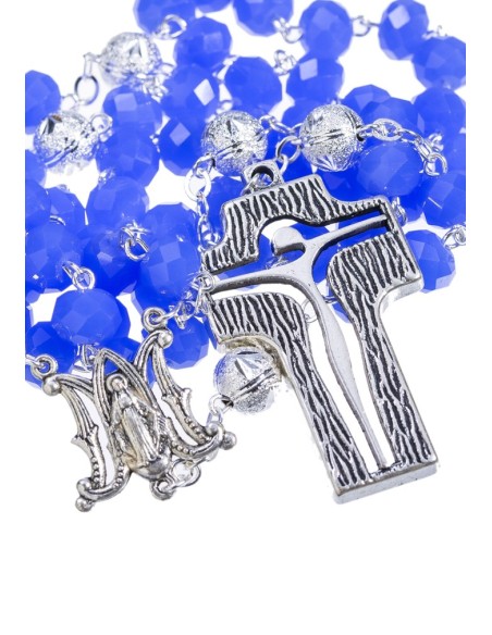 Crystal and Silver Paters design Rosary - cobalt