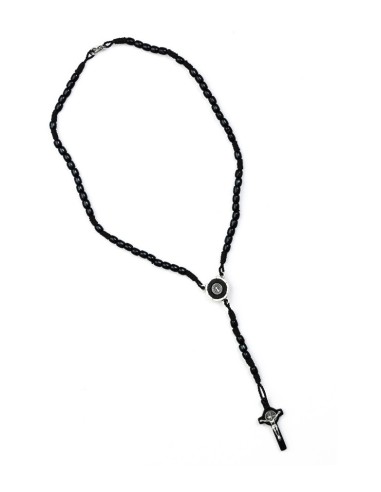 St Benedict Wood And Rope Black Rosary Necklace