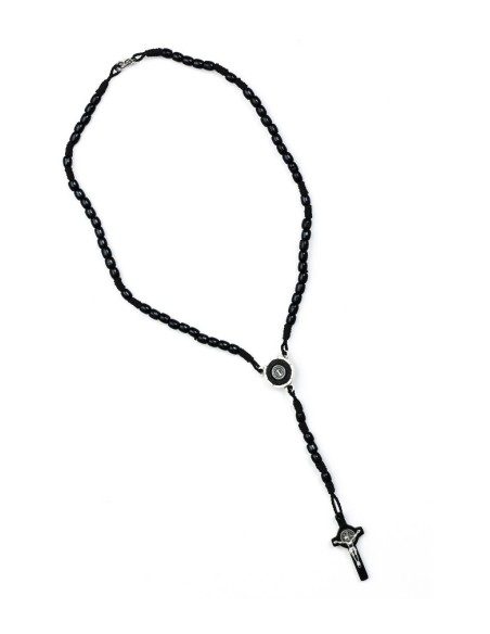 St Benedict Wood And Rope Black Rosary Necklace St Benedict Wood And Rope Black Rosary Necklace