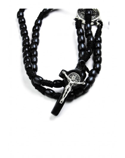 St Benedict Wood And Rope Black Rosary Necklace