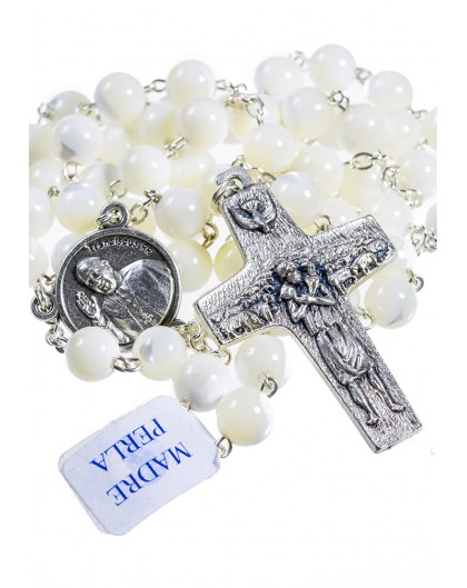 Pope Francis Mother of pearl Rosary with Papal Crucifix