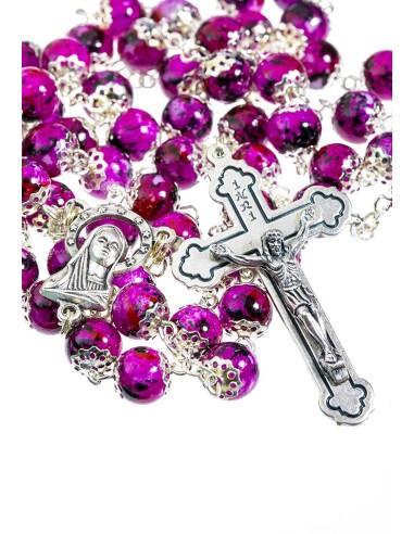 Glass fuchsia variegated beads Rosary