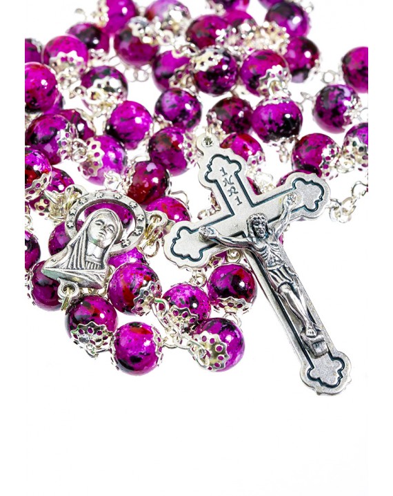 Glass fuchsia variegated beads Rosary