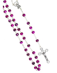 Glass fuchsia variegated beads Rosary