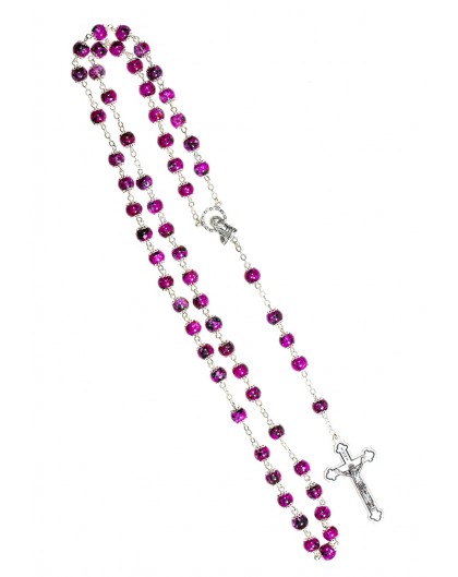 Glass fuchsia variegated beads Rosary