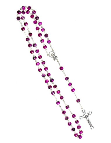 Glass fuchsia variegated beads Rosary