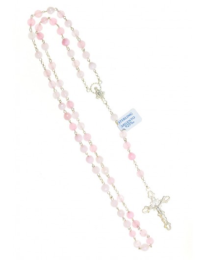 Pink Quartz Silver Rosary