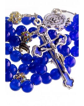 Blue Agate and Strass - Enamelled Crucifix Necklace